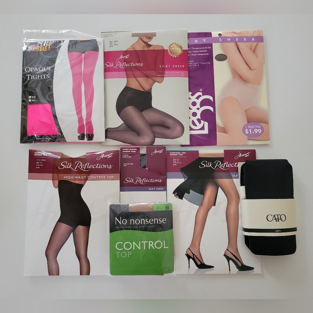 NIB Lot of 8 Panty Hose, Tights - Silk Reflections, No Nonsense, Cato, Leggs